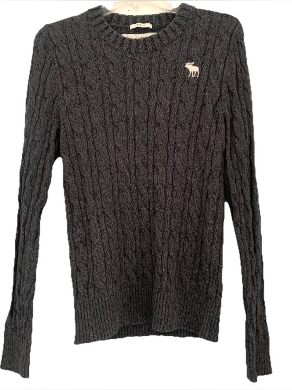 Abercrombie & Fitch Muscle Sweater Cotton Cashmere Cable Mens L Gray Moose Logo